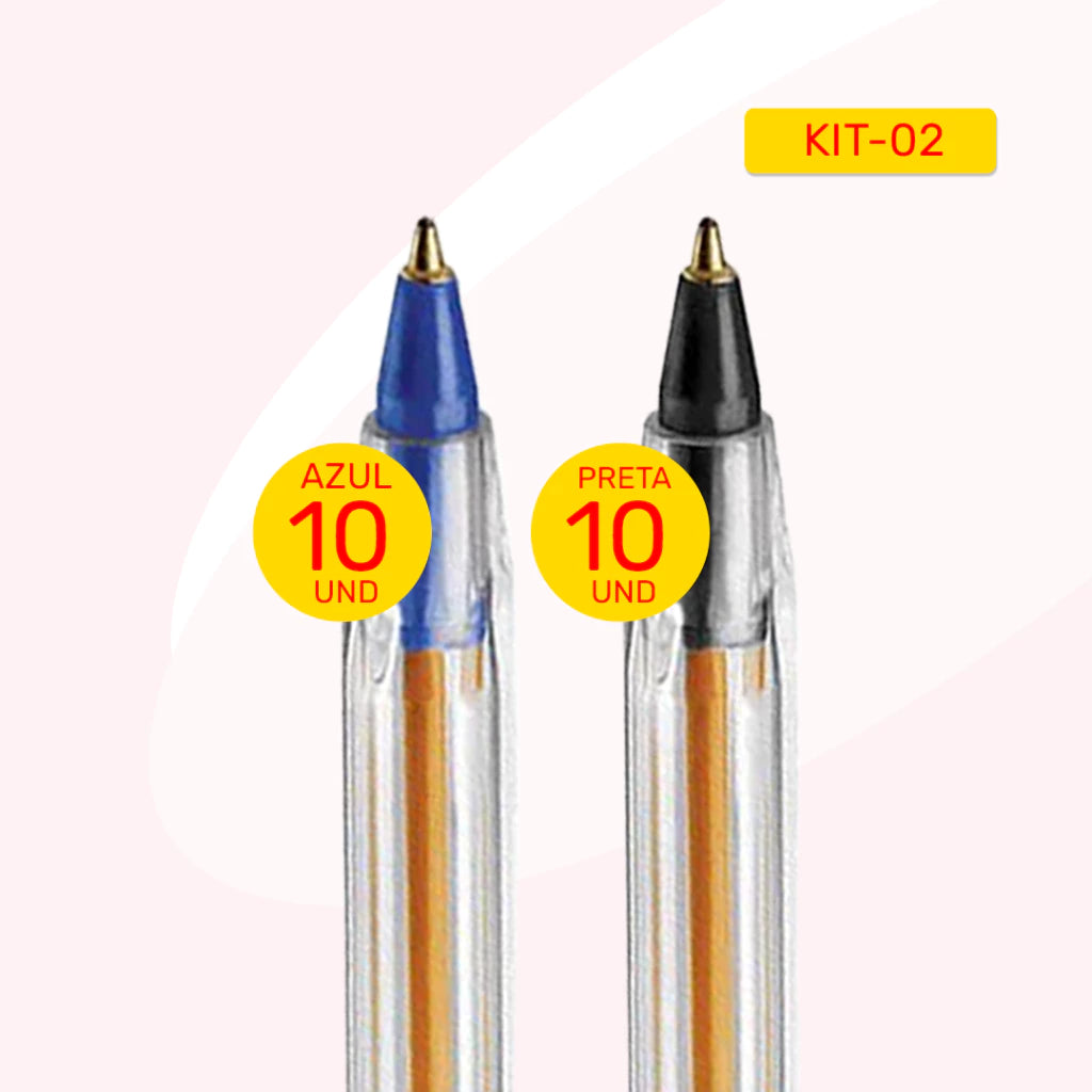 KIT 20 Canetas Bic Cristal Esferográficas 0.8mm Ponta Fina Cores Azul, Preta e Vermelha Original
