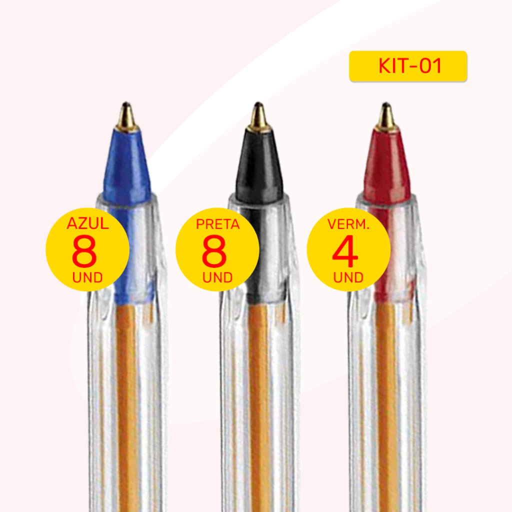 KIT 20 Canetas Bic Cristal Esferográficas 0.8mm Ponta Fina Cores Azul, Preta e Vermelha Original