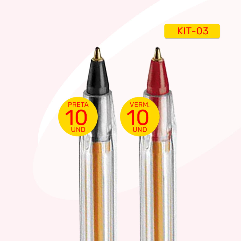 KIT 20 Canetas Bic Cristal Esferográficas 0.8mm Ponta Fina Cores Azul, Preta e Vermelha Original