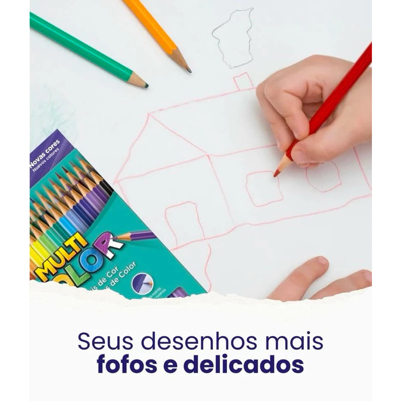 Kit 3 Caixas de Lapis De Cor 24 Cores Multicolor