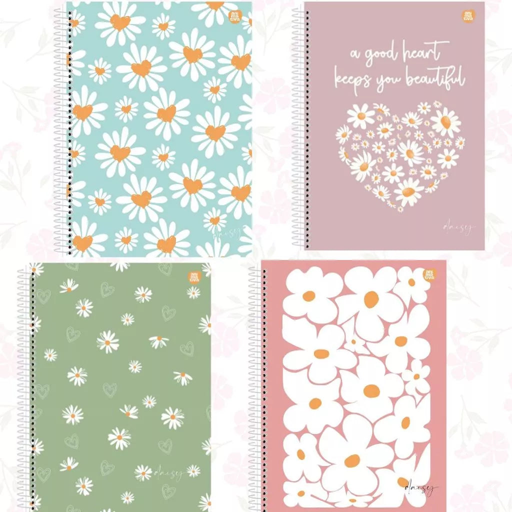 Kit 4 Cadernos 10 Matérias Universitário Espiral Flores