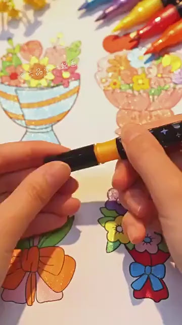 Caneta Marcadora Glitter Dupla Ponta 96/72/48/24 Cores | Arte, Escola, Planner, Desenho