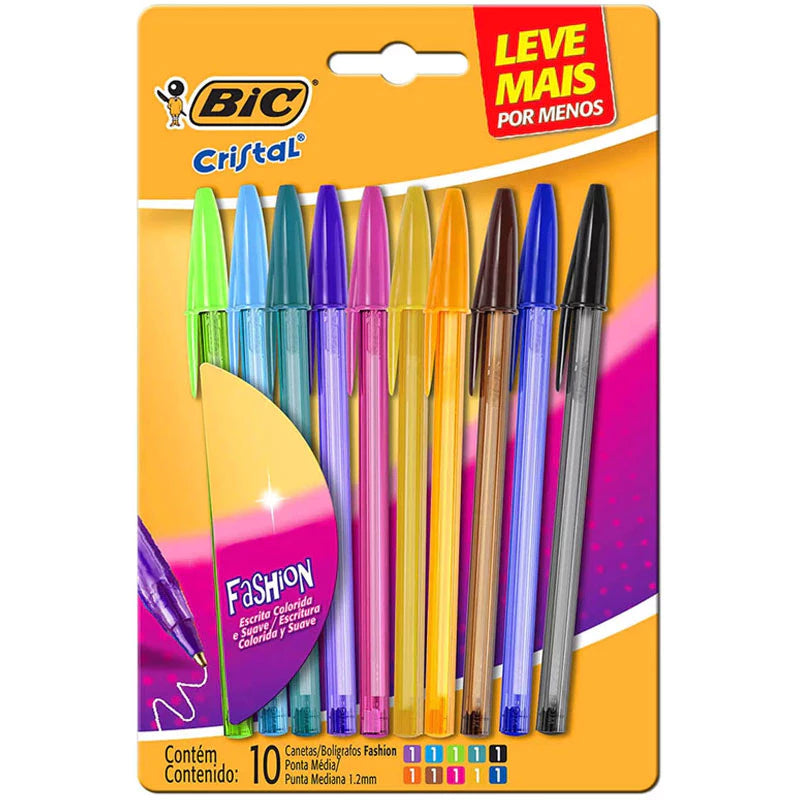Caneta esferográfica Cristal Fashion 1.2 com 10 unidades Bic