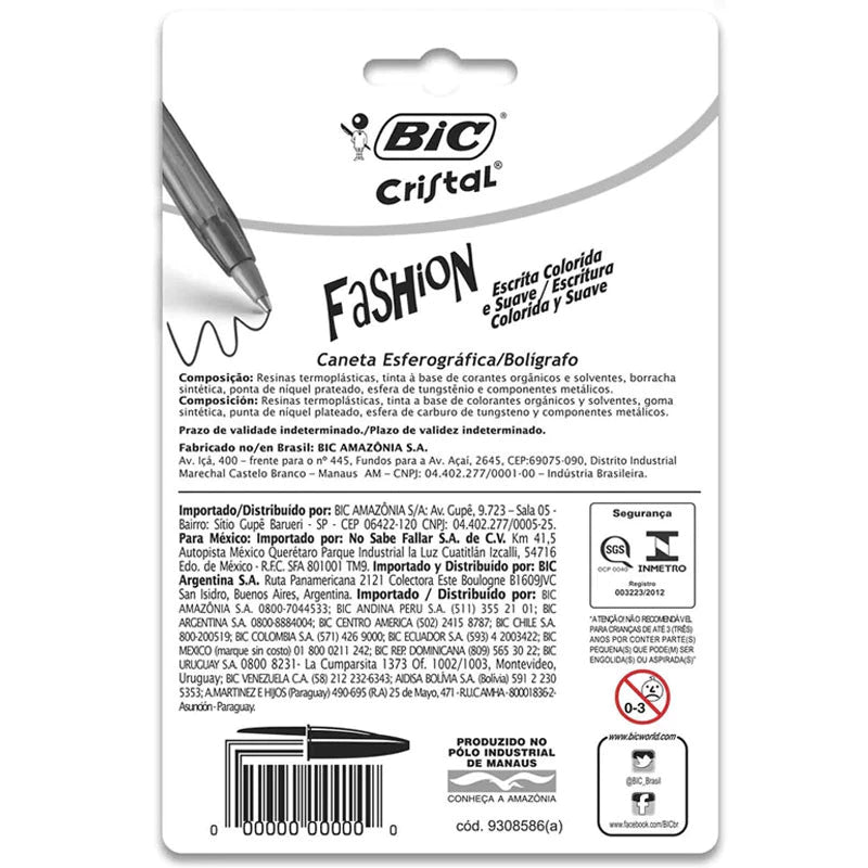Caneta esferográfica Cristal Fashion 1.2 com 10 unidades Bic
